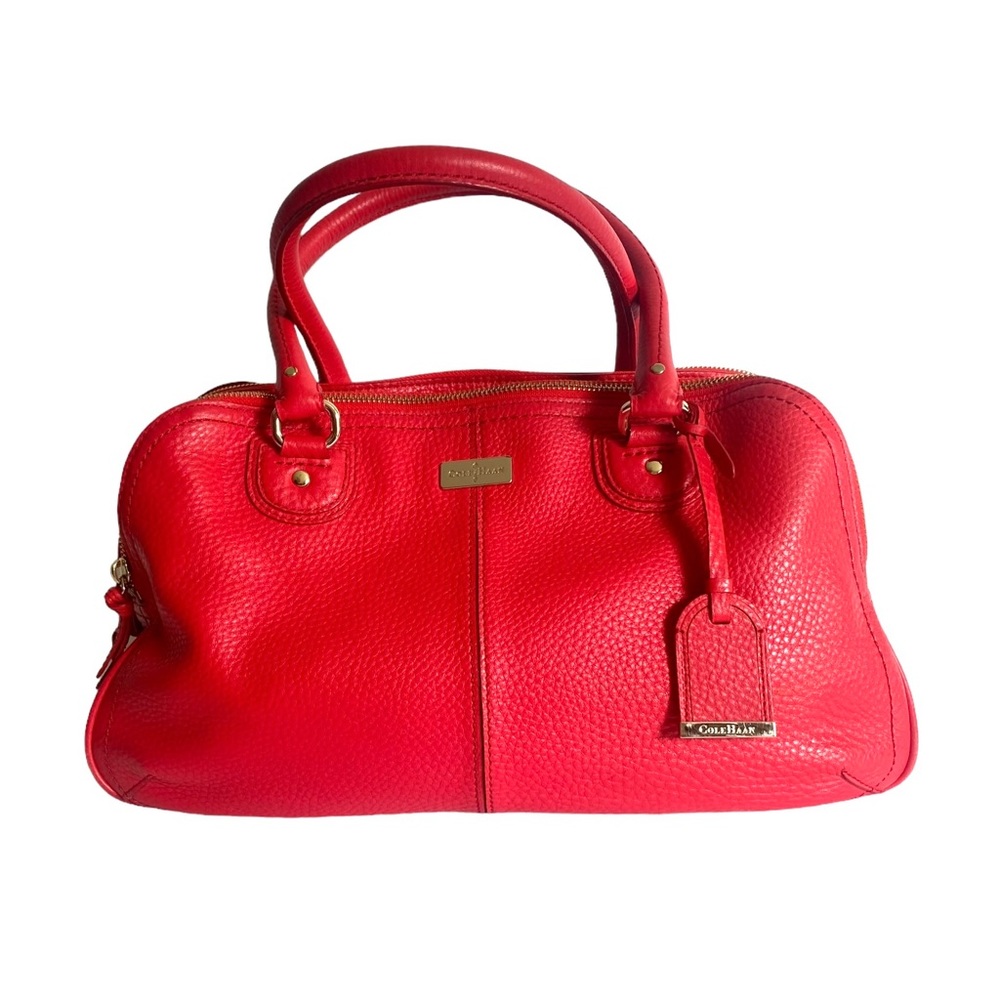 Cole Haan Red Pebbled Leather Handbag Purse 3 Sections Excellent Condition